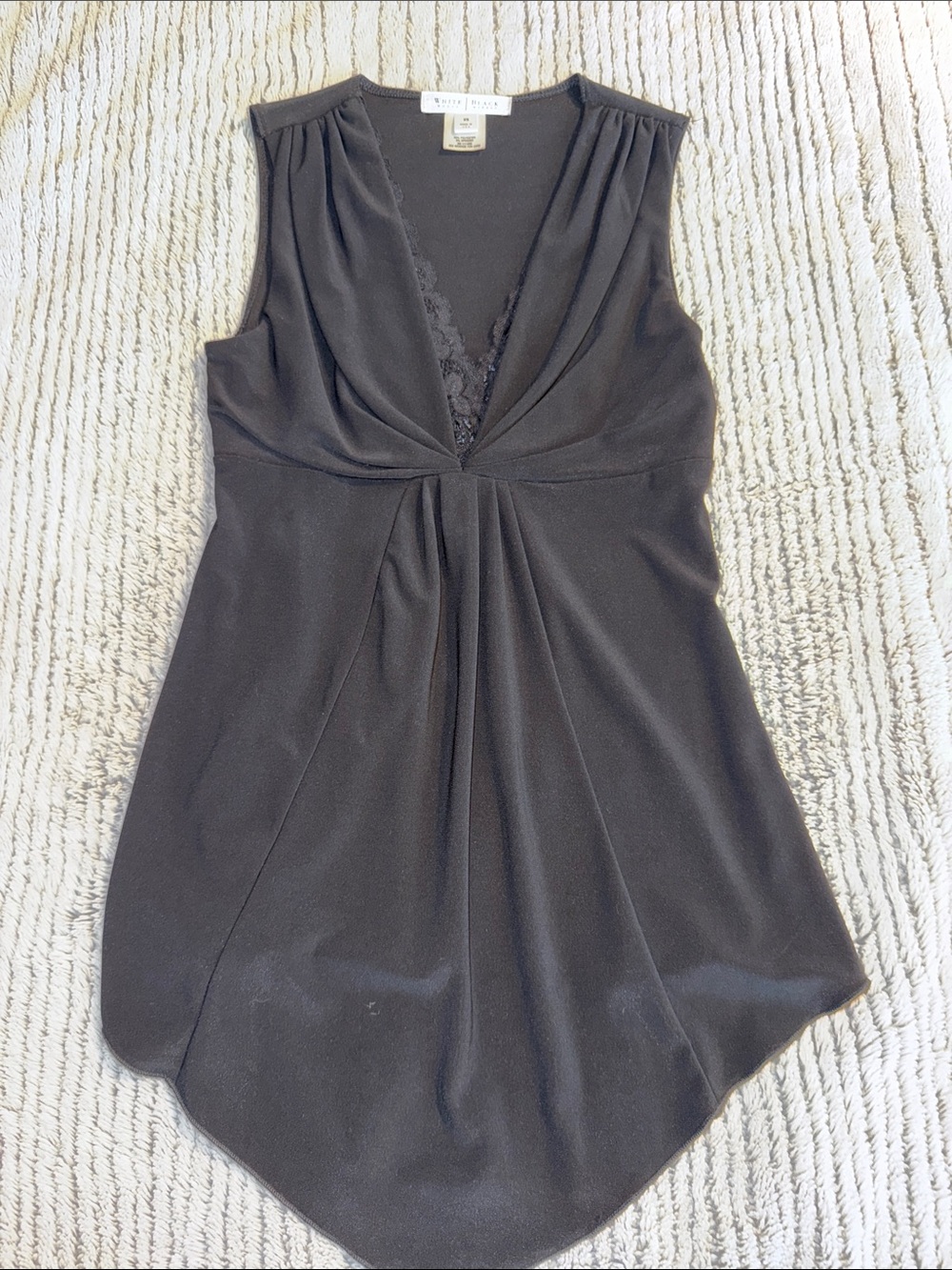 White House Black Market Black V-Neck Lace-Trim Draped Camisole